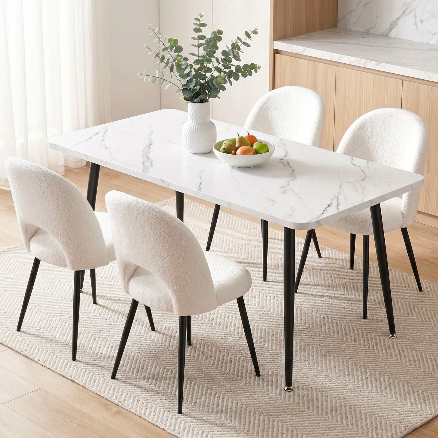 Artiss 5-Piece Marble Dining Set | White