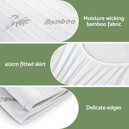 Moisture wicking bamboo mattress protector with 40cm fitted skirt and delicate edges
