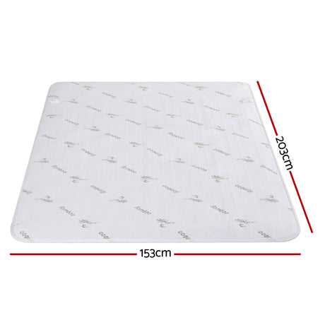 Queen size bamboo mattress topper with dimensions 153cm by 203cm on white background