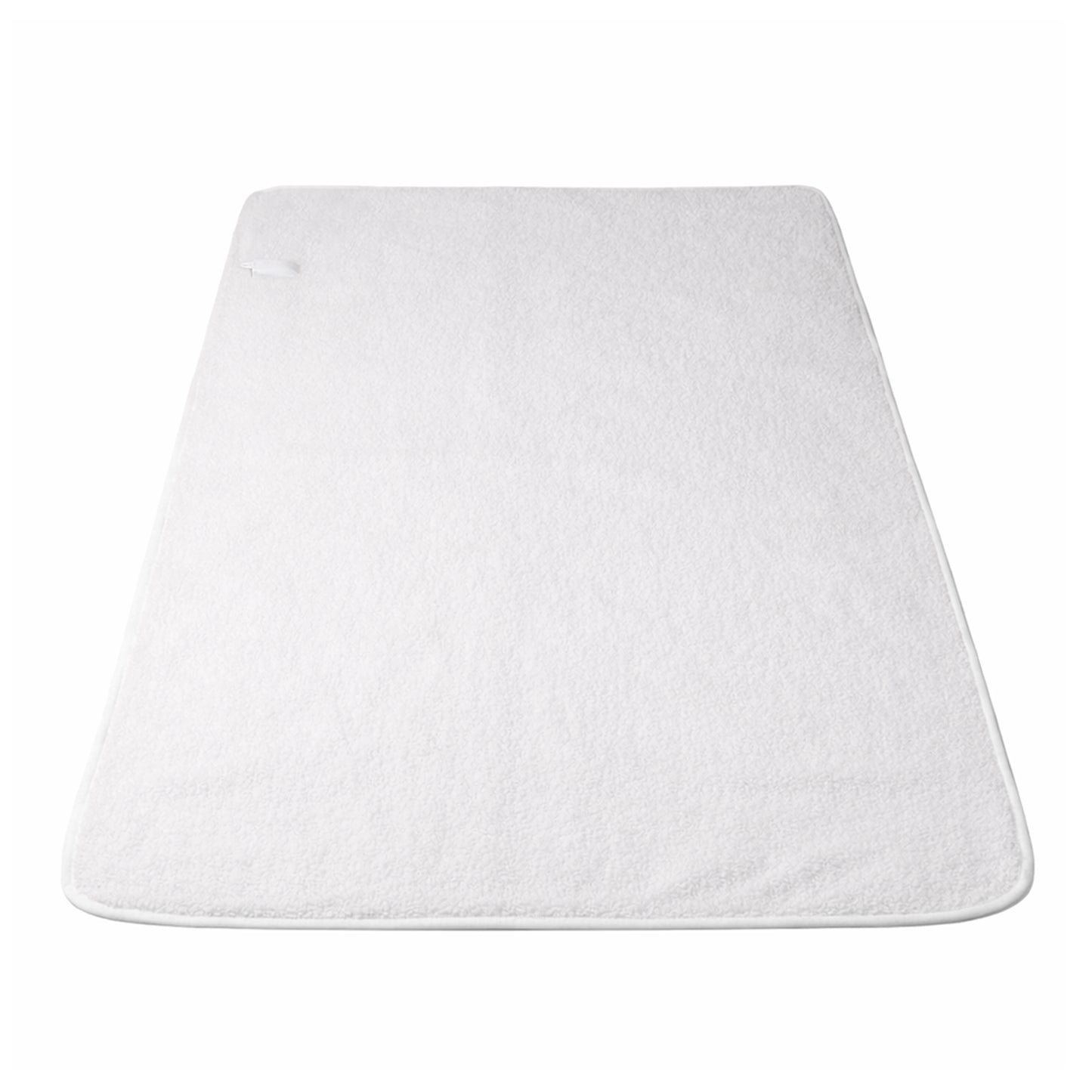 White electric blanket with controller on a plain background, bedding accessory product photo