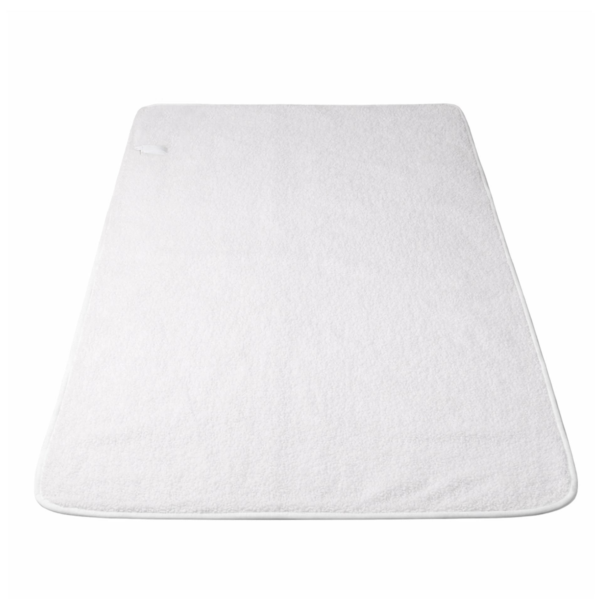 White electric blanket with controller on a plain background, bedding accessory product photo