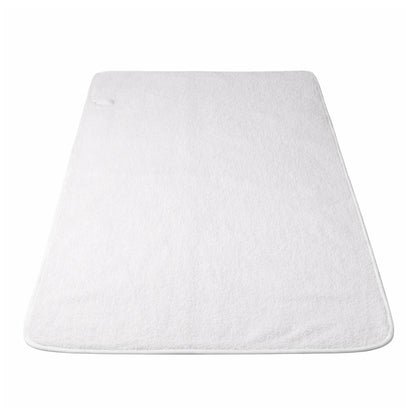White electric blanket with controller on a plain background, bedding accessory product photo