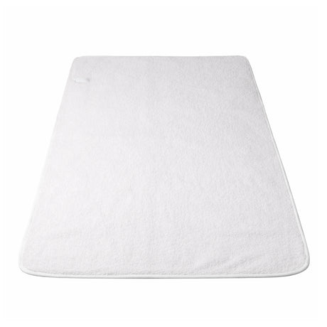 White electric blanket with controller on a plain background, bedding accessory product photo