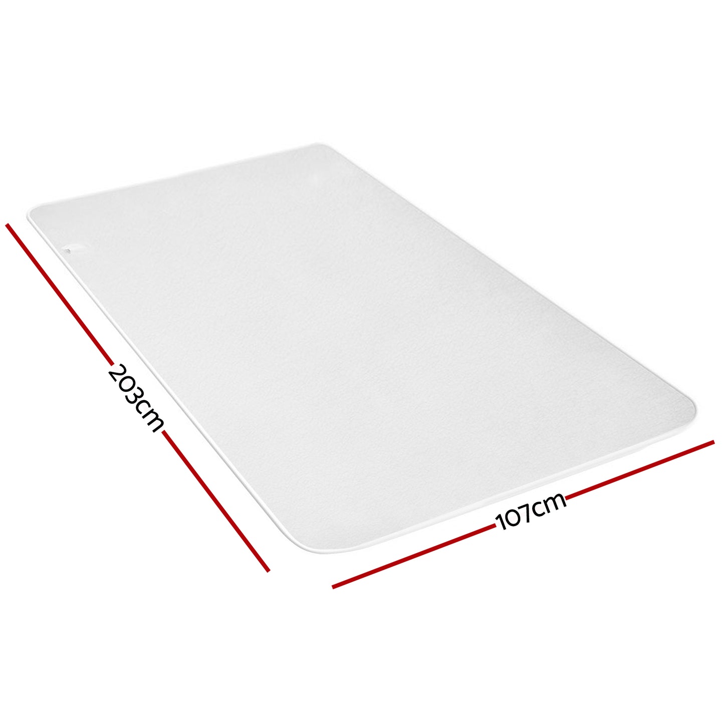 White rectangular mattress protector, 203cm by 107cm, shown on white background