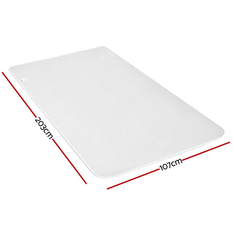 White rectangular mattress protector, 203cm by 107cm, shown on white background