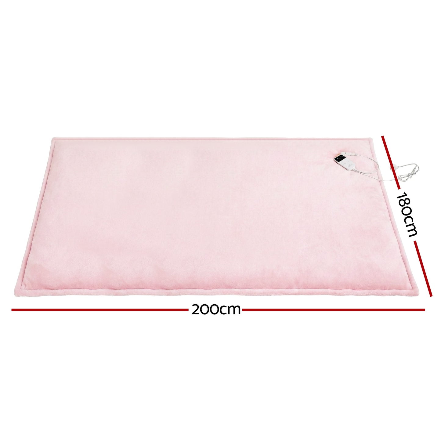 Pink electric heated throw rug, 200x180cm, soft fleece with remote control