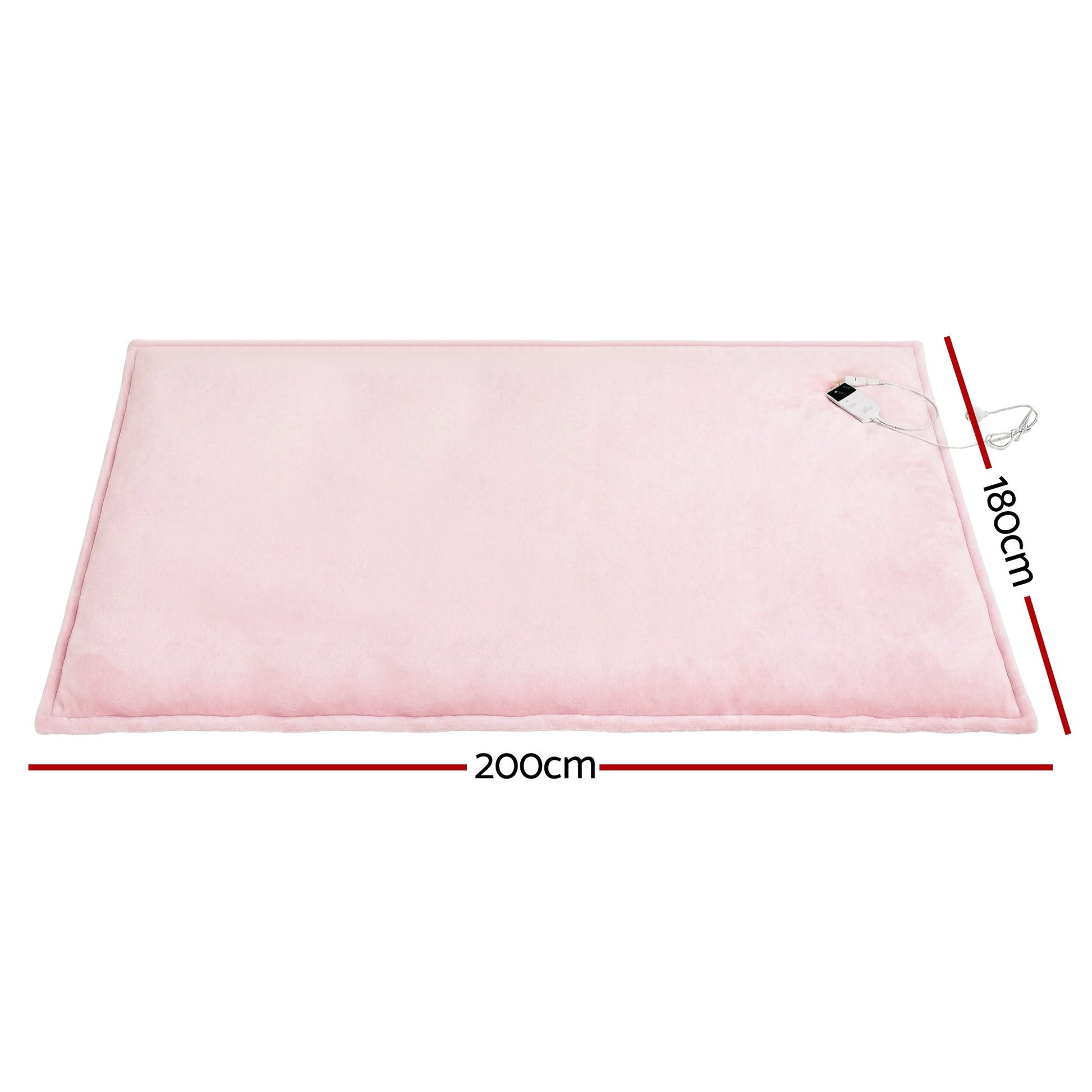 Pink electric heated throw rug, 200x180cm, soft fleece with remote control