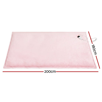 Pink electric heated throw rug, 200x180cm, soft fleece with remote control