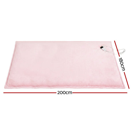 Pink electric heated throw rug, 200x180cm, soft fleece with remote control