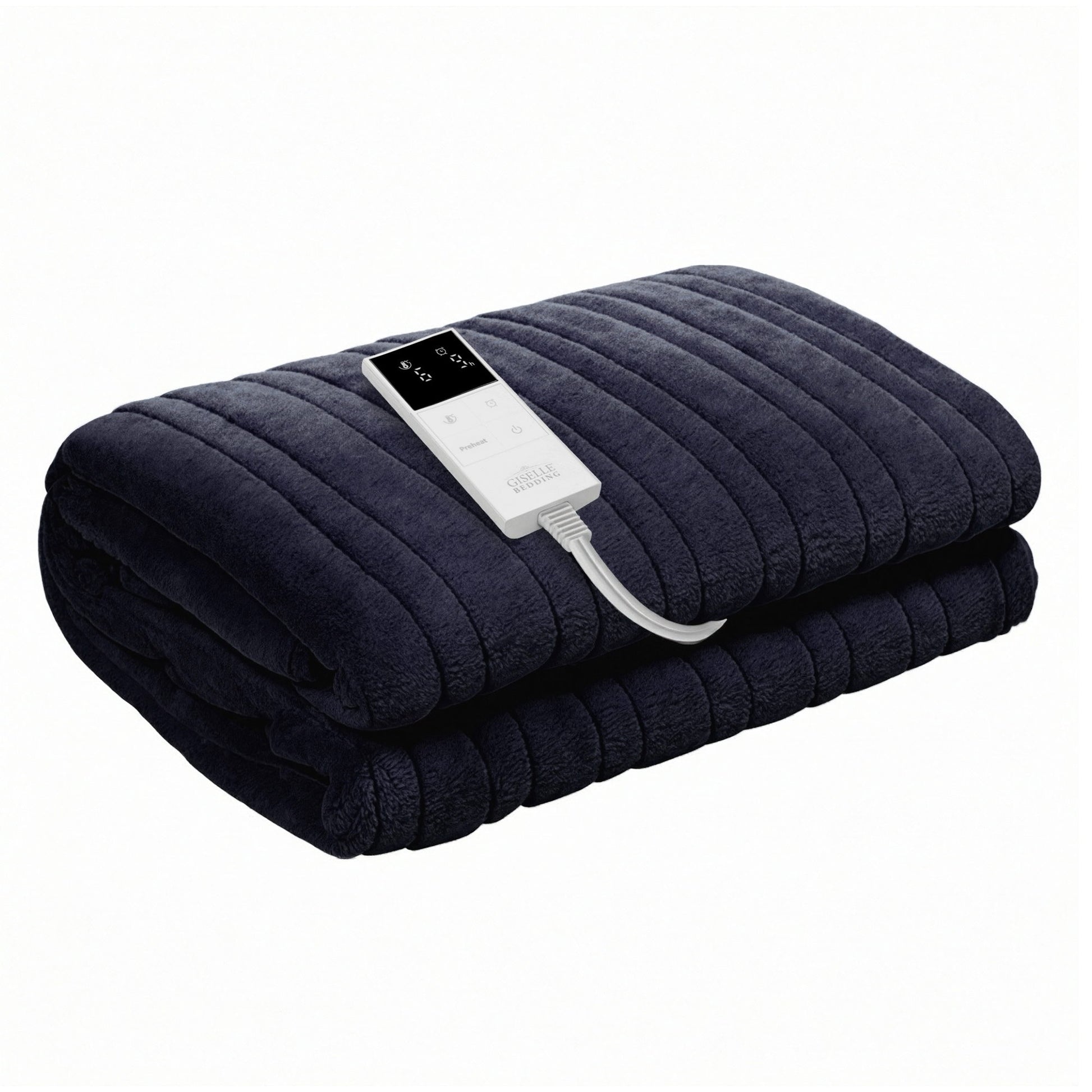 Dark grey electric heated throw blanket with digital remote control