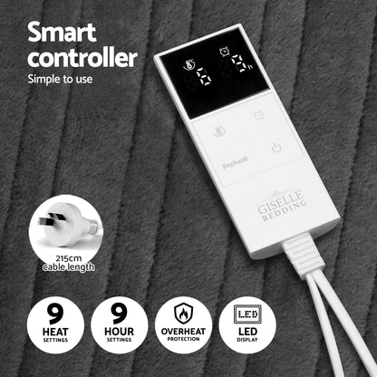 Electric heated throw rug with smart digital controller, 9 heat and timer settings, LED display