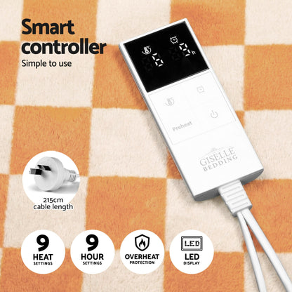 Remote control for electric heated throw rug on orange and white check pattern fabric