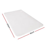 Rectangular white mat with rounded corners, measuring 203cm by 182cm