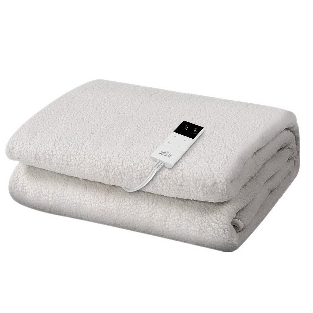 Folded electric blanket with soft fleece texture and digital controller