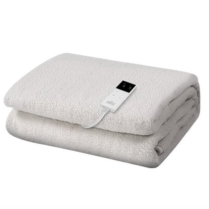 Folded electric blanket with soft fleece texture and digital controller