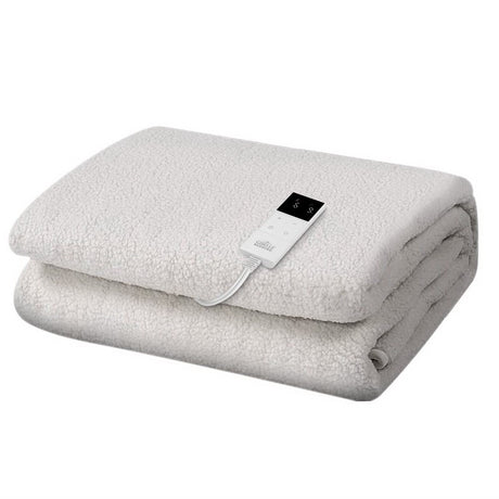 Folded electric blanket with soft fleece texture and digital controller