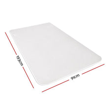 White rectangular mat with rounded corners measuring 193cm by 91cm on white background