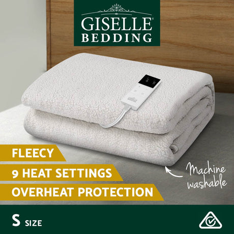 Fleecy electric heated blanket with digital remote, 9 heat settings, overheat protection, small size