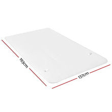 Clear plastic mattress protector, 193cm by 137cm, with rounded edges on white background.