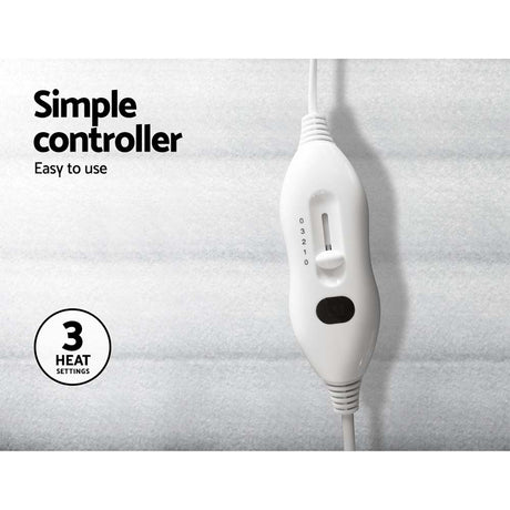 White electric blanket controller with three heat settings and easy-to-use slider switch