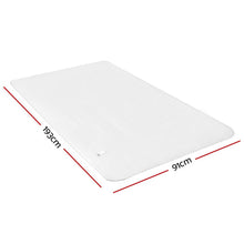 Single size white electric blanket with 193cm by 91cm dimensions shown on a plain background