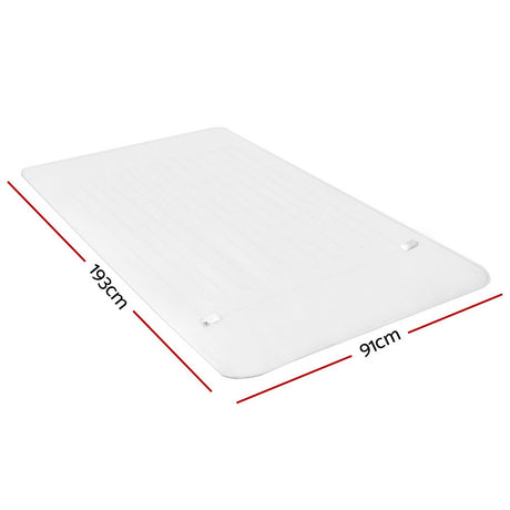 Clear rectangular plastic mat, 193cm by 91cm, displayed on a white background
