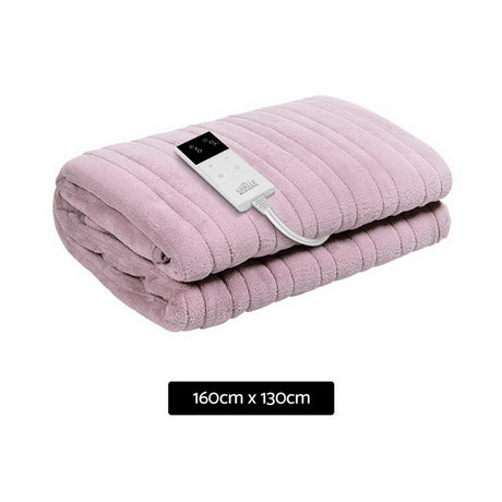 Pink electric heated throw blanket with controller, 160cm x 130cm, soft textured fabric