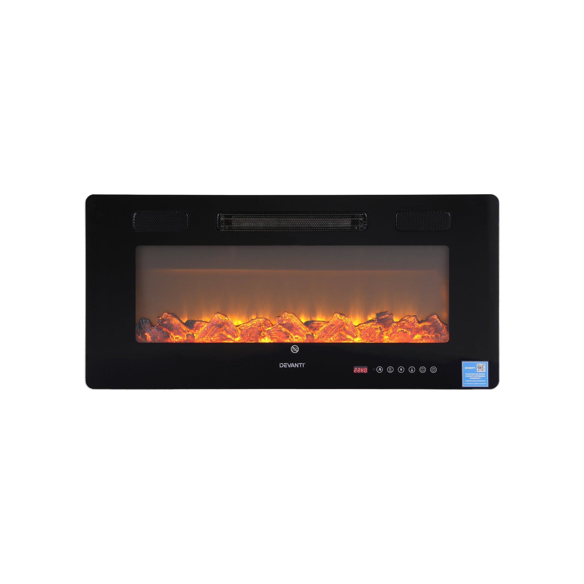 Wall mounted electric fireplace heater with LED flame display and digital controls
