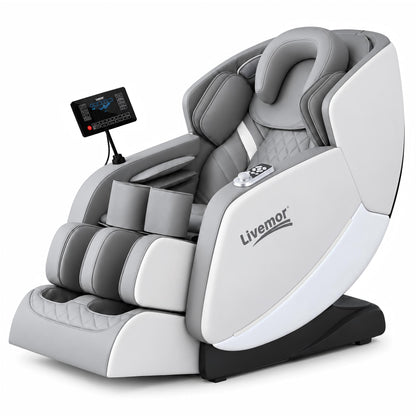 Livemor FLEX full body massage chair in grey with zero gravity recline and removable headrest