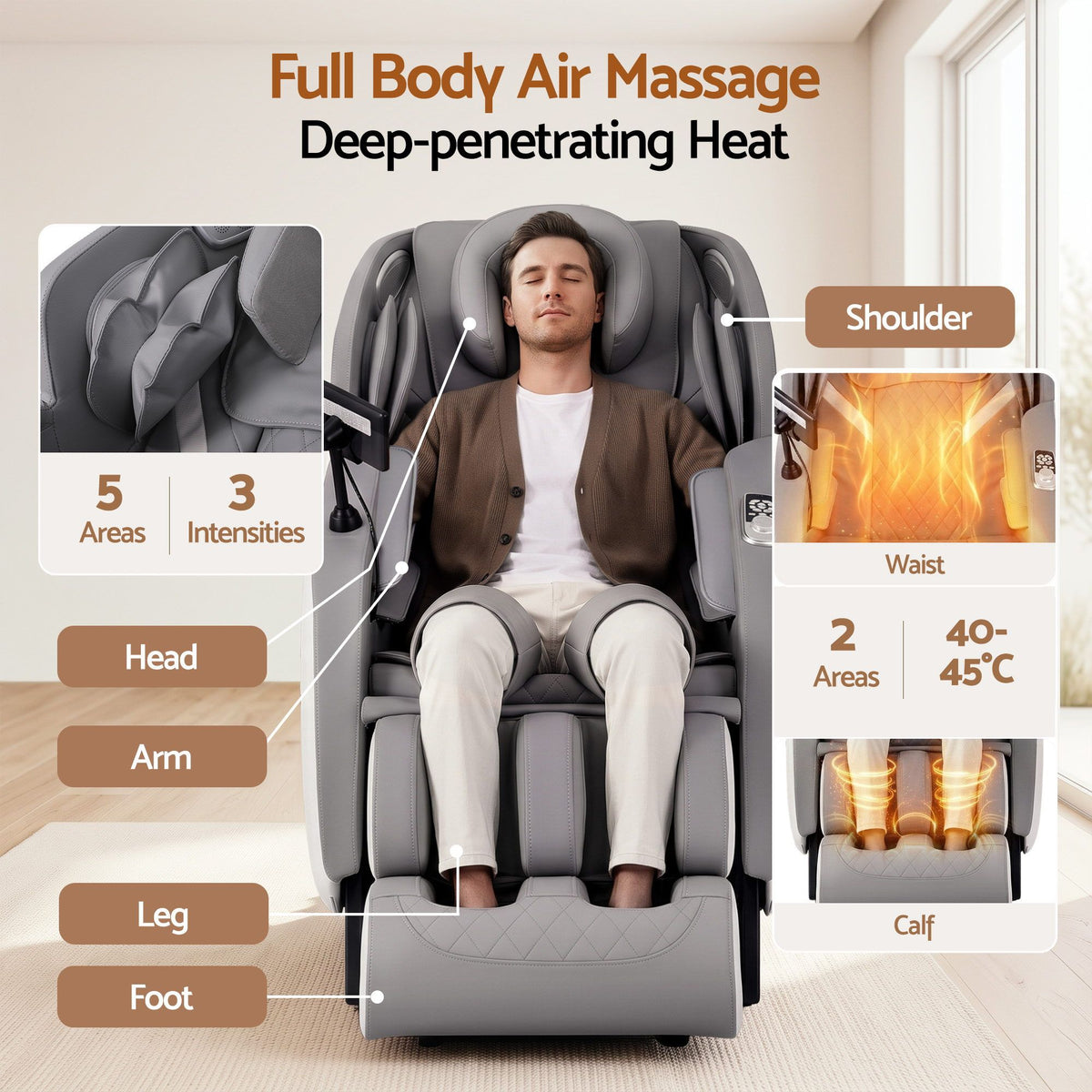 Built-in surround Bluetooth speakers and USB charger on the Livemor FLEX massage chair