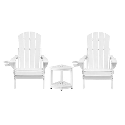 White Adirondack chairs with side table, outdoor patio furniture set