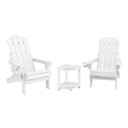 White Adirondack chairs with side table, outdoor patio furniture set