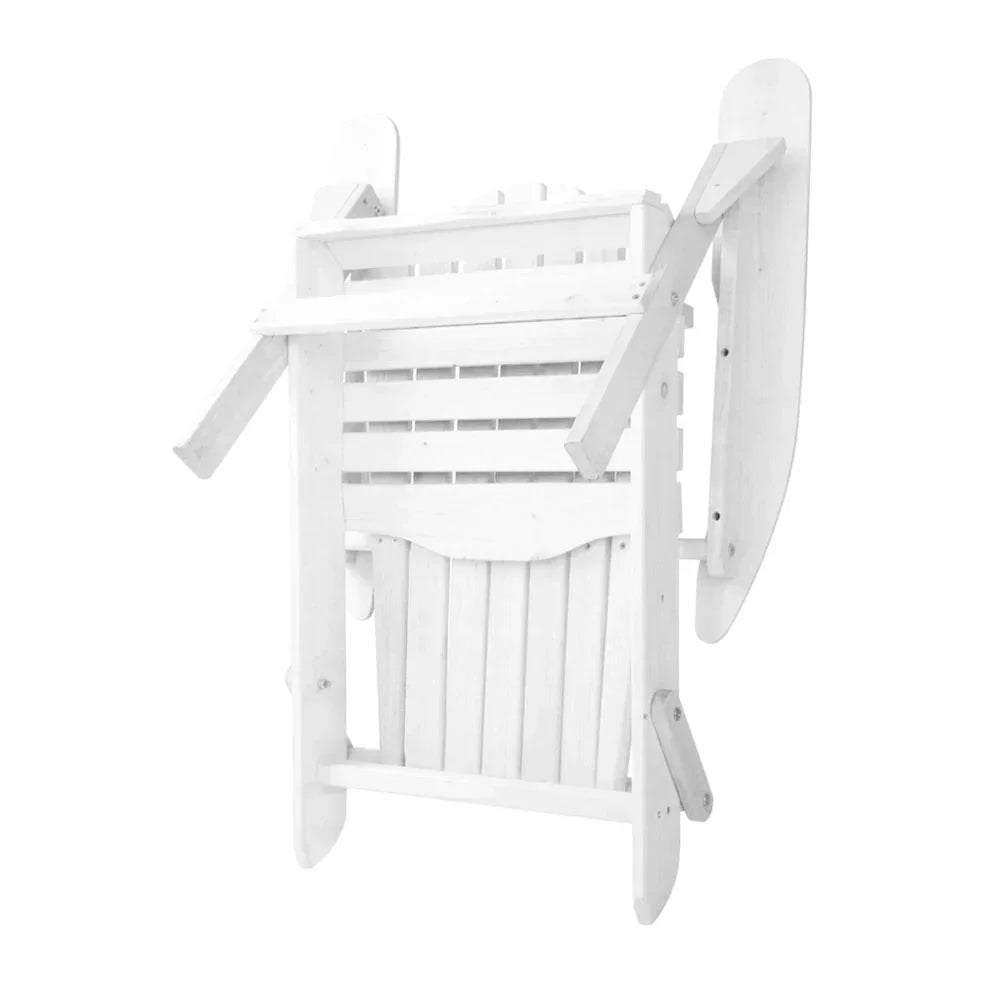 White wooden folding beach chair set stacked for storage