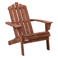 Wooden Adirondack outdoor chair with wide armrests and slatted backrest on white background