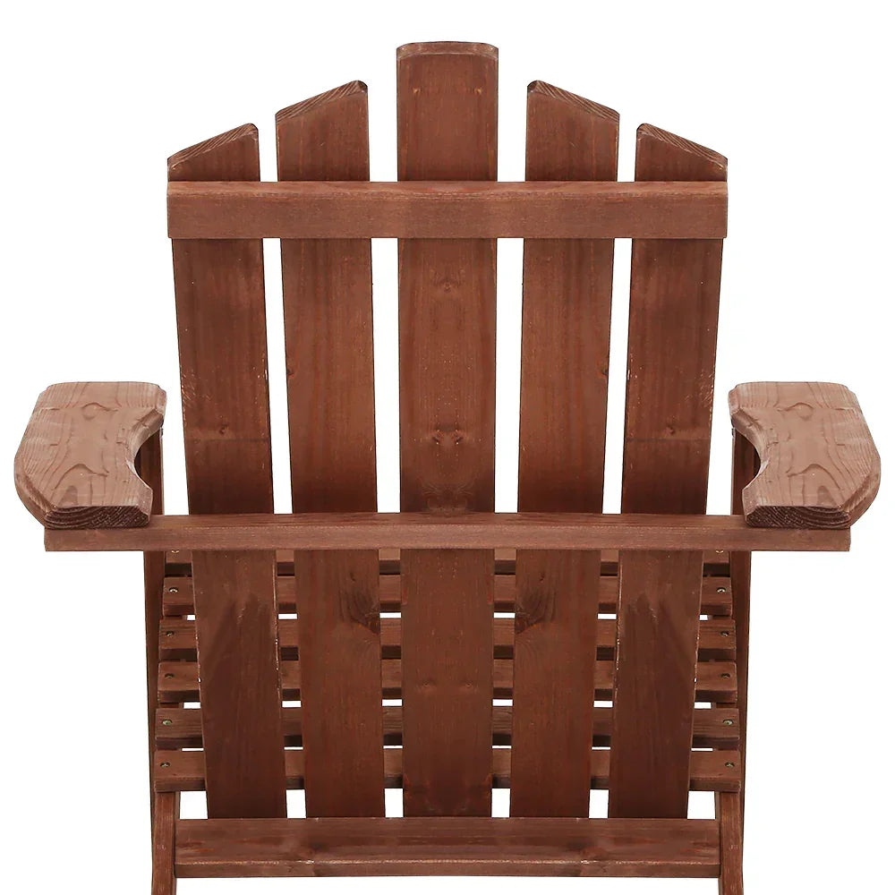 Wooden Adirondack chair with wide armrests and slatted back, outdoor furniture