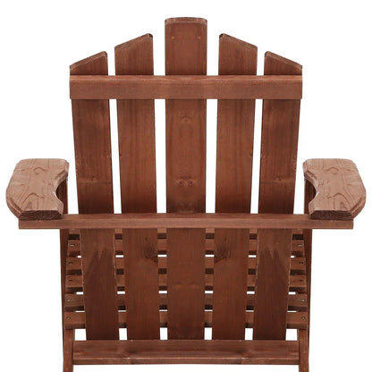 Wooden Adirondack chair with wide armrests and slatted back, outdoor furniture