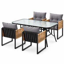 140cm x 80cm x 74cm outdoor dining table with tempered glass top and powder-coated black steel frame