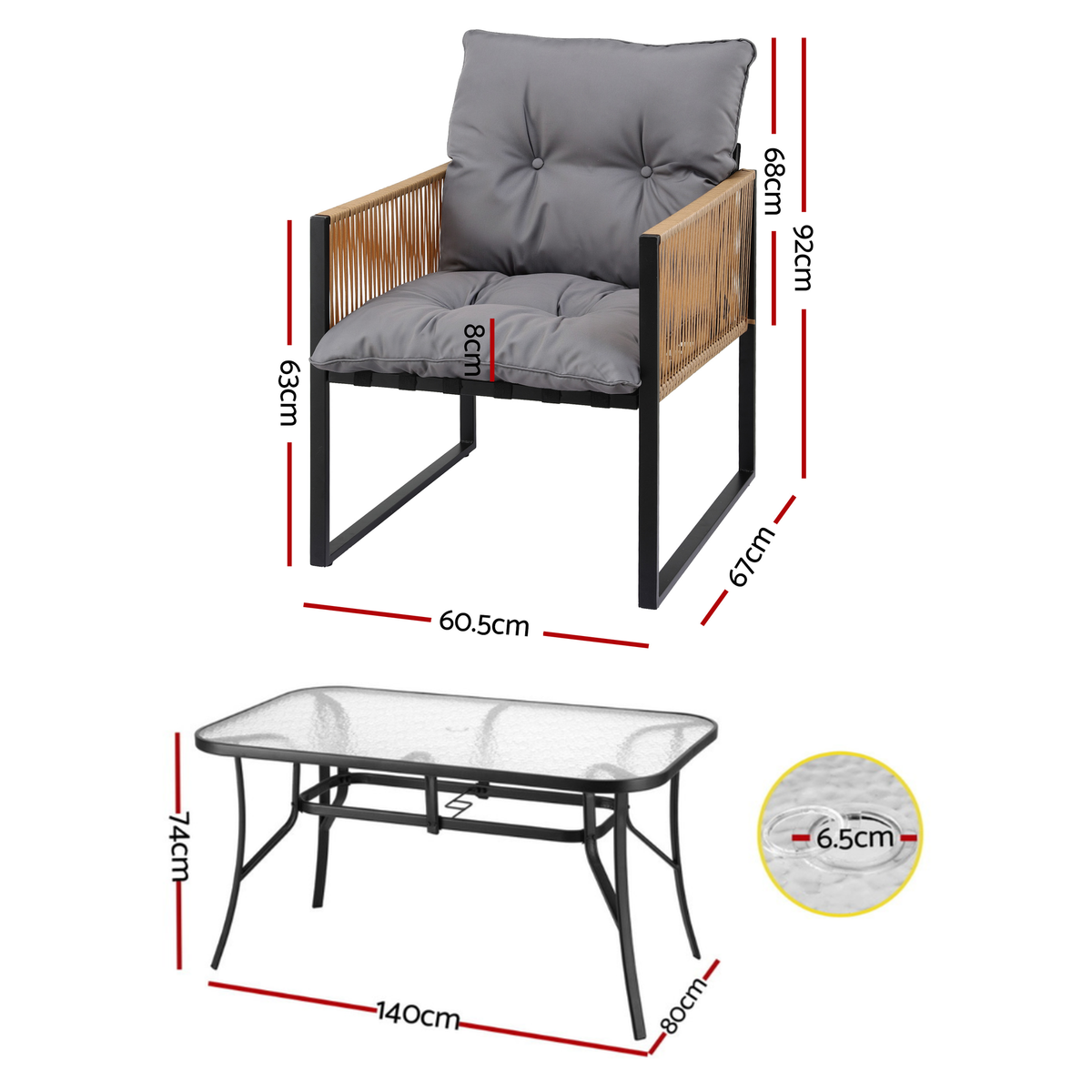 Gardeon wicker outdoor dining chair with steel frame, polyester cushion and 150kg weight capacity