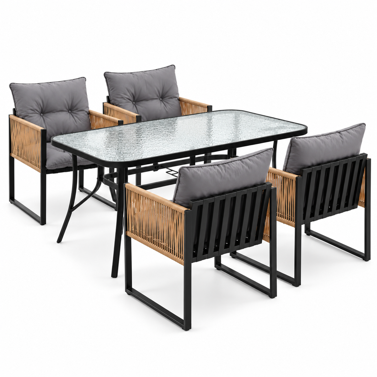 Outdoor dining chair measuring 67cm deep, 60.5cm wide and 92cm high including its cushion