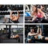 People using flat workout bench for various strength exercises in gym settings