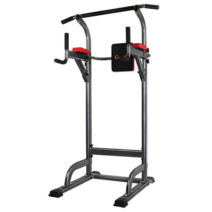 Multi-function chin up and dip station with padded armrests and back support for home gym