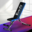 Everfit adjustable weight bench for home gym workouts, black and blue design