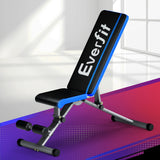 Everfit adjustable weight bench for home gym workouts, black and blue design