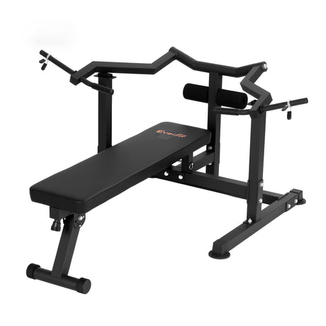 Adjustable black chest press bench with angled arms for home gym strength training