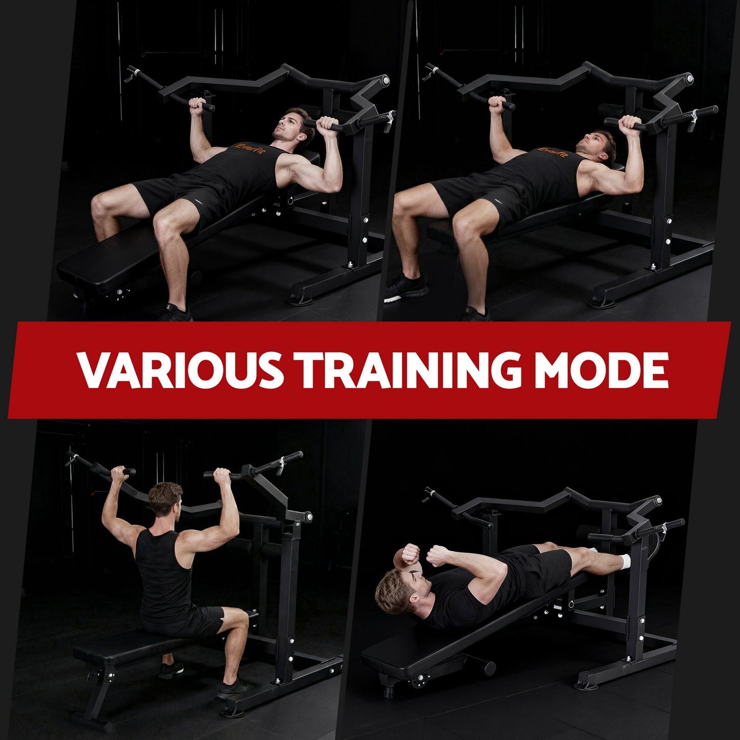 Man using multi-functional home gym equipment for various strength training exercises