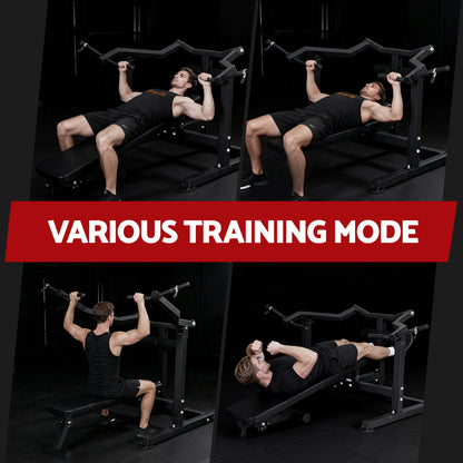 Man using multi-functional home gym equipment for various strength training exercises