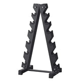 Black metal dumbbell rack stand with six tiers, gym equipment storage organizer