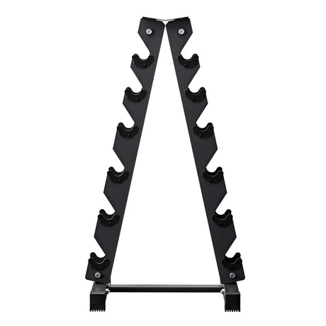 Black vertical dumbbell rack with six holders, gym equipment storage stand