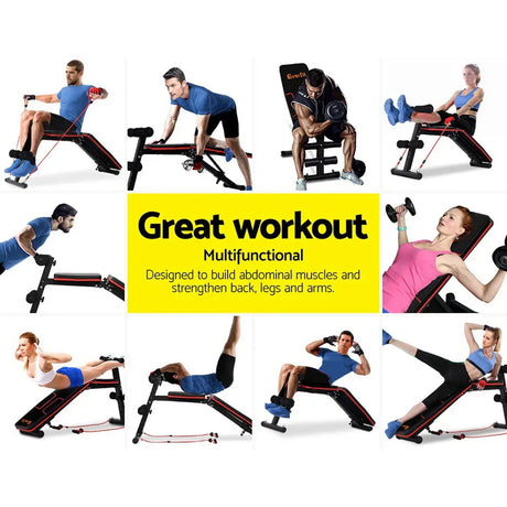 Multifunctional adjustable weight bench used for strength, dumbbell, and abdominal workouts