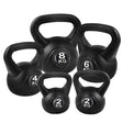 Set of black kettlebells with 2kg, 4kg, 6kg, and 8kg weights, arranged on white background